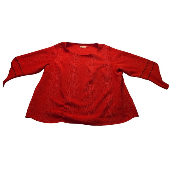 Calvin Klein Tops - Calvin Klein Red Snakeskin Textured Blouse Scoop Neck 3/4 Sleeve Plus Size 3X